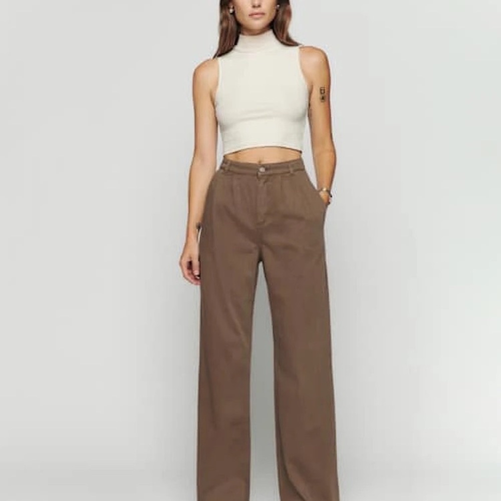 Reformation Brown Wide-Leg Trousers